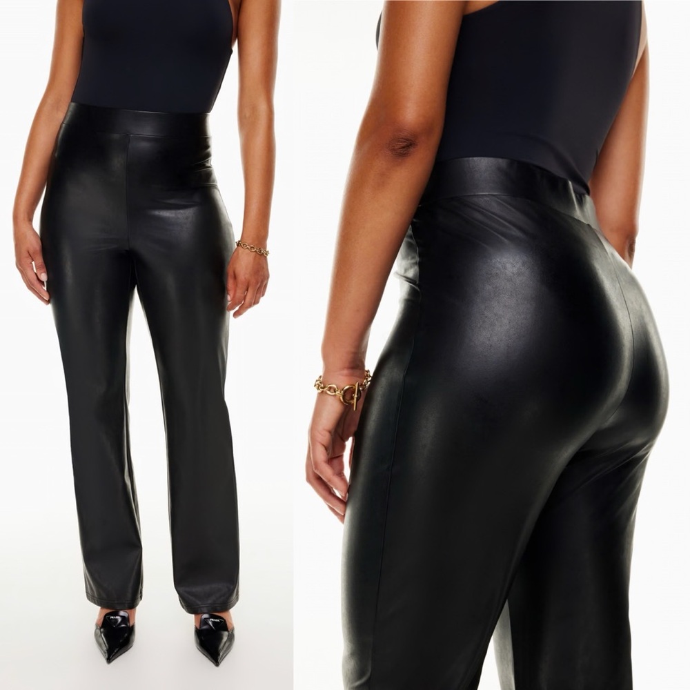 NWT Aritzia Babaton Upstage High Rise Flare Vegan Leather Black Pants Size Large